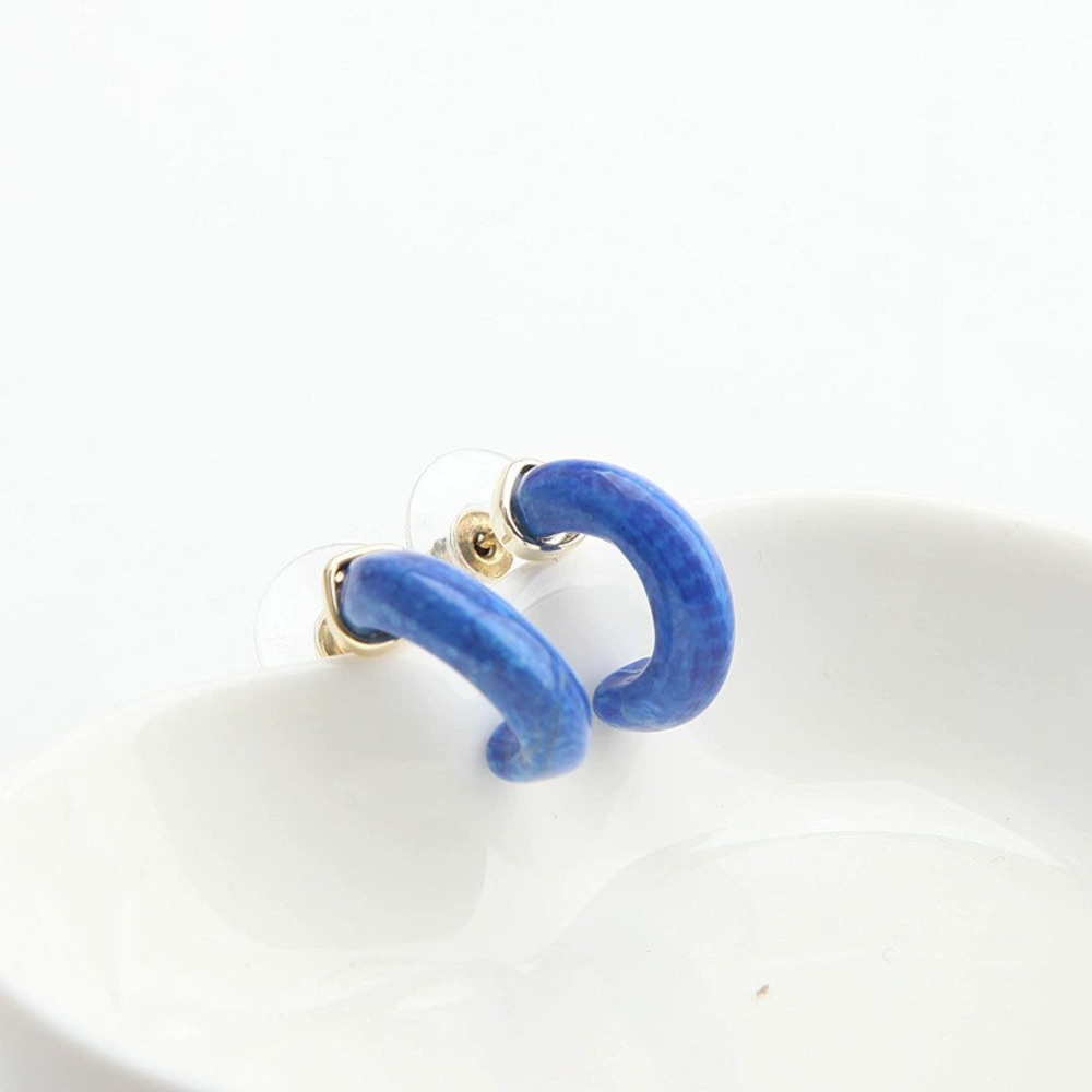 Kendra Scott Light Gold Dark Blue Pattern Stone Small Ear Studs
